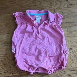 9M - RALPH LAUREN - Baby Pink Polo Romper with Cap Sleeves
